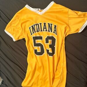 Yellow/Black and white letters/ Jersey Style Dress/ Tied back/ Mini dress/Used/L